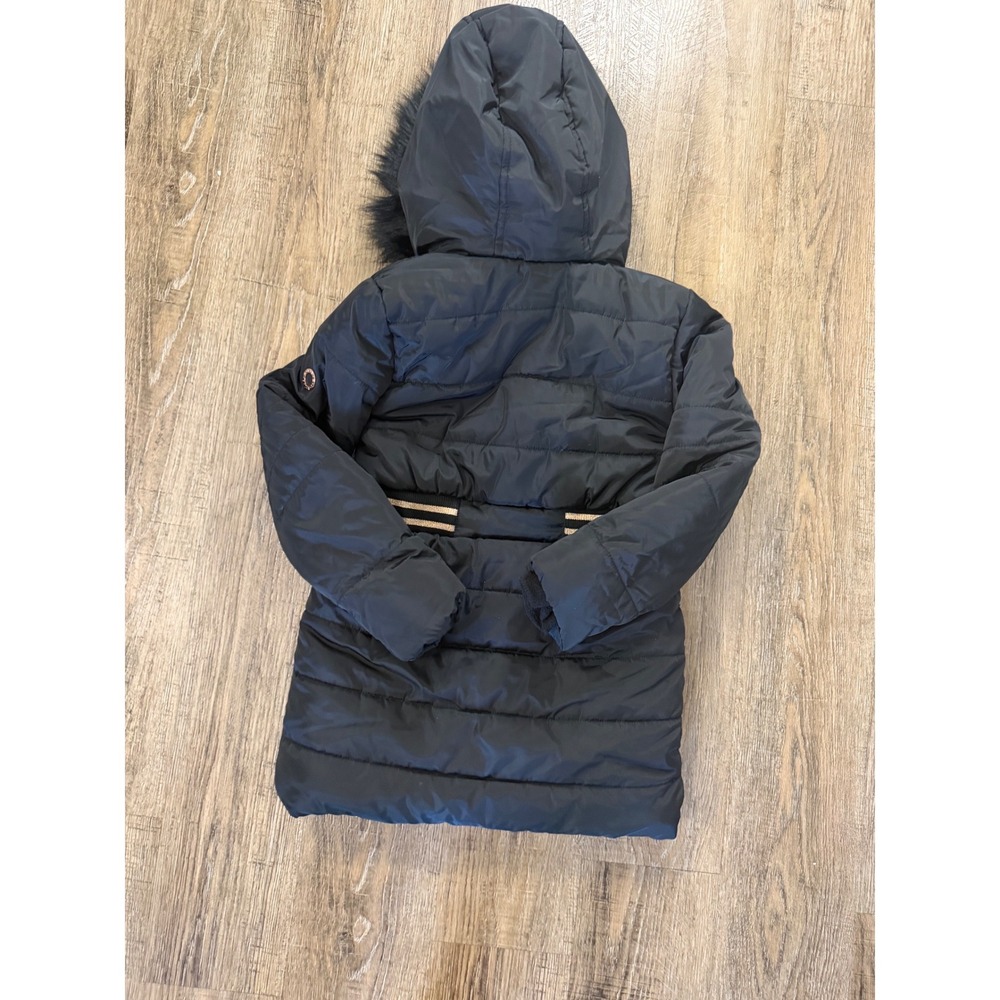 BCBG Girls Black Quilted Puffer Jacket Faux Fur Hood Rose Gold Size S Coat - Picture 9 of 9